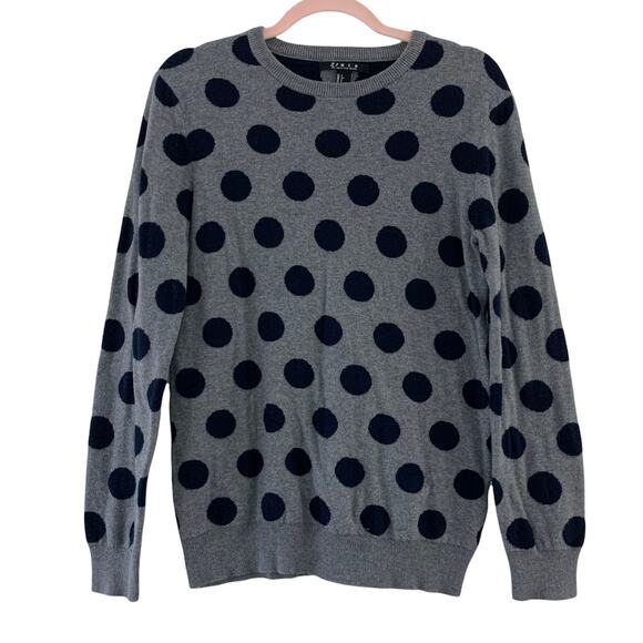21 MEN Gray Navy Polka Dot Long Sleeve Crew Neck Sweater Small - Picture 2 of 6